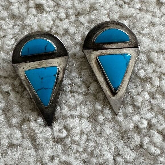 Vintage Mexico Sterling Silver 925 and Turquoise Earrings - Picture 1 of 3